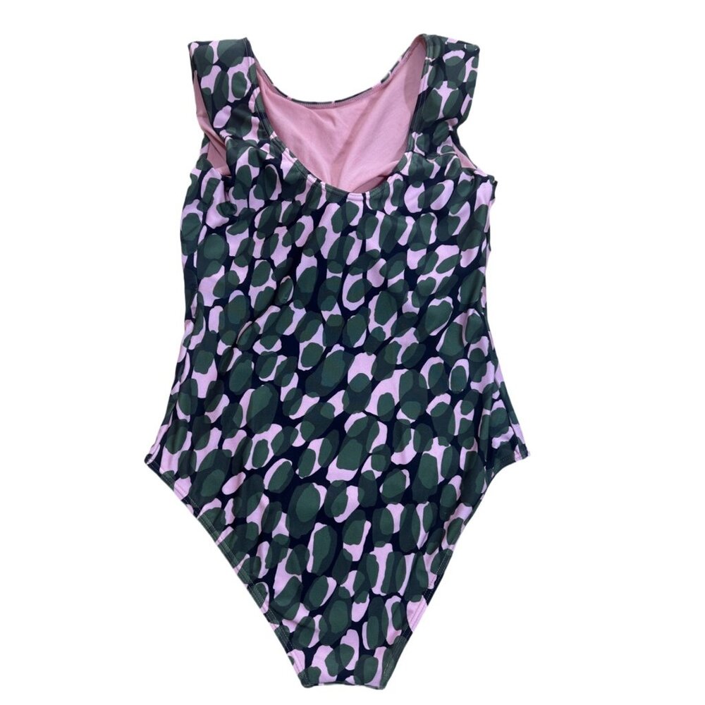 Women’s One Piece Swimsuit Green Pink Abstract Print Size M - Picture 3 of 7